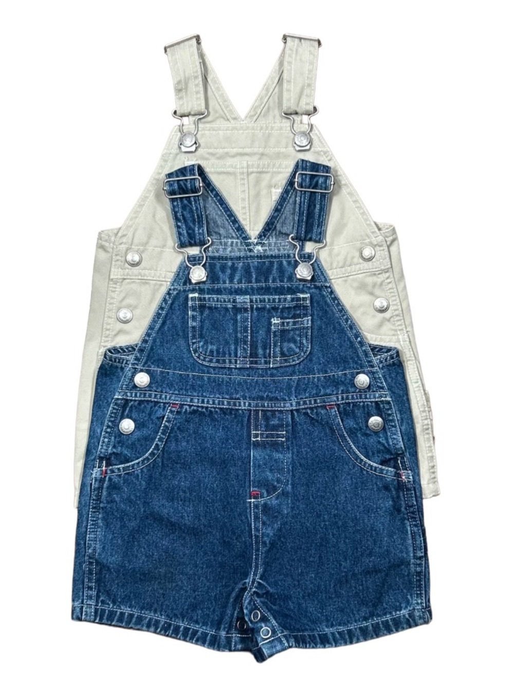 VINTAGE 90s Baby GAP Boys Carpenter Shortalls Lot of 2 Khaki Denim 6–12M